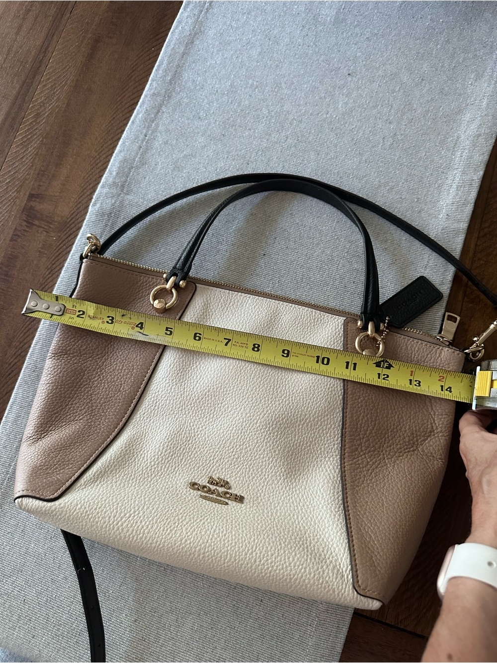 Coach Tricolor Leather Satchel - Tan, Cream & Black Trim - Picture 7 of 12